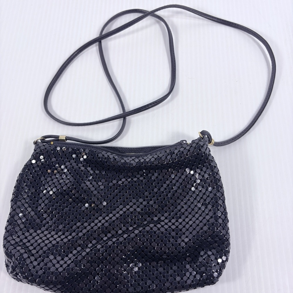Vintage Whiting Davis Purse Black metal Mesh‎ Flapper Bag